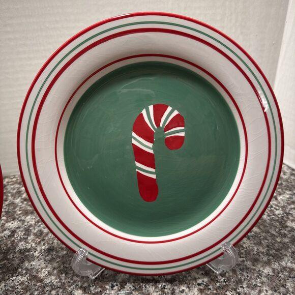 St. Nicholas Square Candy Greetings Candy Cane Plates 9" Set of 2 (two) - Picture 4 of 12